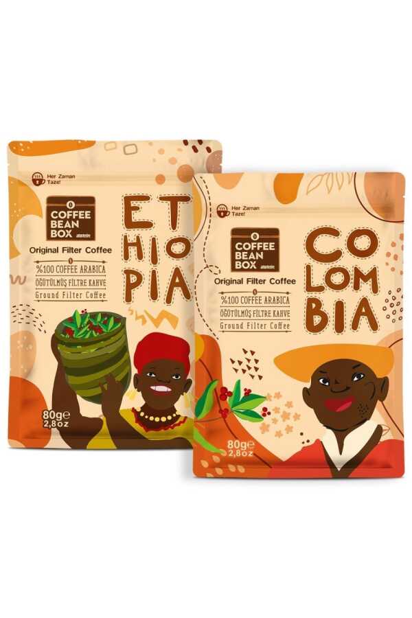 CoffeeBeanBox Colombia + Ethiopia İkili Filtre Kahve Seti (80 gr X2