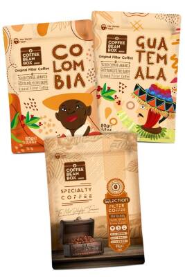 CoffeeBeanBox Yöresel Filtre Kahve Seti Colombia - Guatemala - Selection (80 gr X 3 Adet) - 1