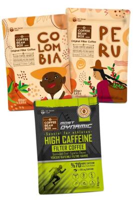 CoffeeBeanBox Yöresel Filtre Kahve Seti Colombia - Peru - Most Dynamic (80 gr X 3 Adet) - 1