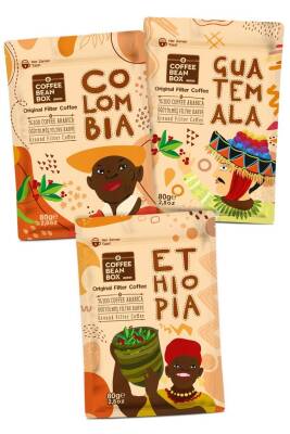 CoffeeBeanBox Yöresel Filtre Kahve Seti Ethiopia - Colombia - Guatemala (80 gr X 3 Adet) - 1