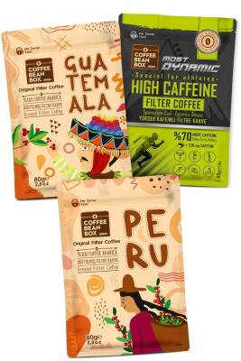 CoffeeBeanBox Yöresel Filtre Kahve Seti Guatemala - Peru - Most Dynamic (80 gr X 3 Adet) - 1