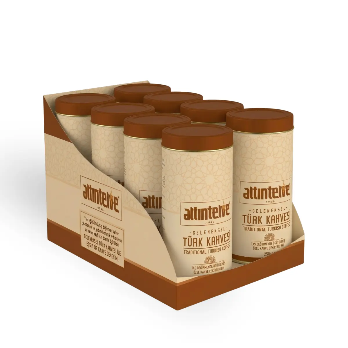 Altıntelve Türk Kahvesi 250 gr x 8 Teneke – Geleneksel Öğütülmüş Türk Kahvesi Seti