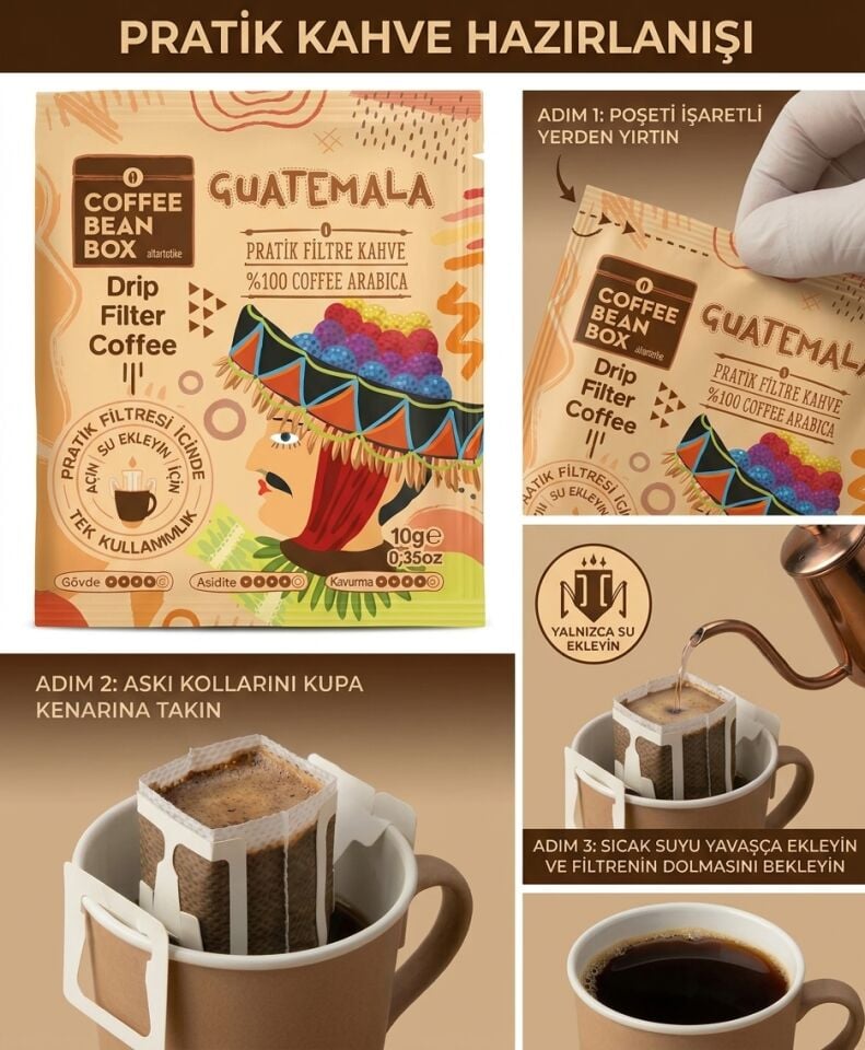 CoffeeBeanBox Guatemala Drip Pratik Filtre Kahve 10'lu