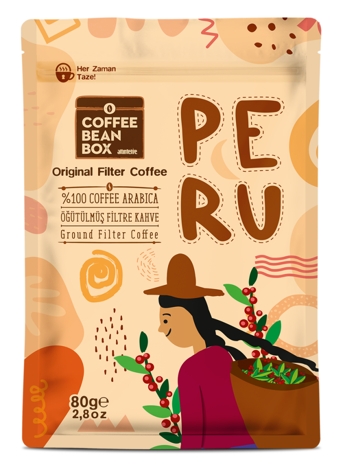 CoffeeBeanBox Peru Öğütülmüş Filtre Kahve 80 gr (10'lu Kutu)