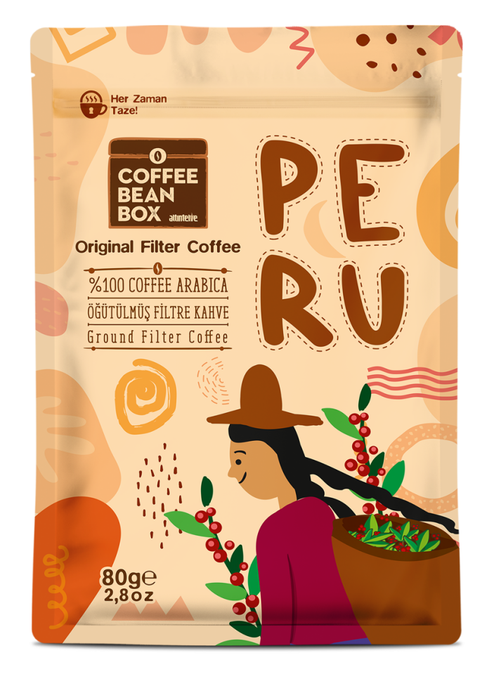 CoffeeBeanBox Peru Öğütülmüş Filtre Kahve 80 gr (10'lu Kutu)