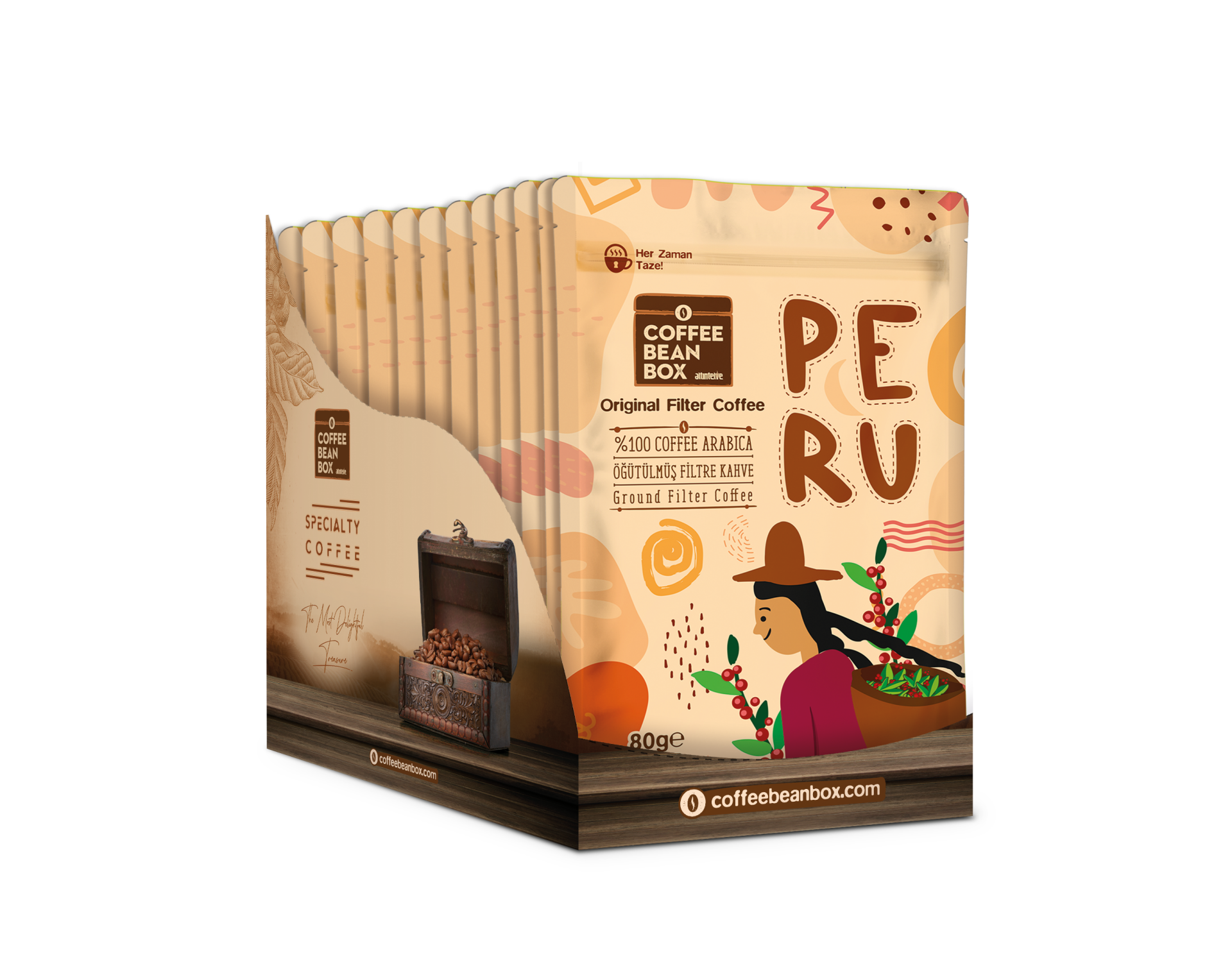 CoffeeBeanBox Peru Öğütülmüş Filtre Kahve 80 gr (10'lu Kutu)