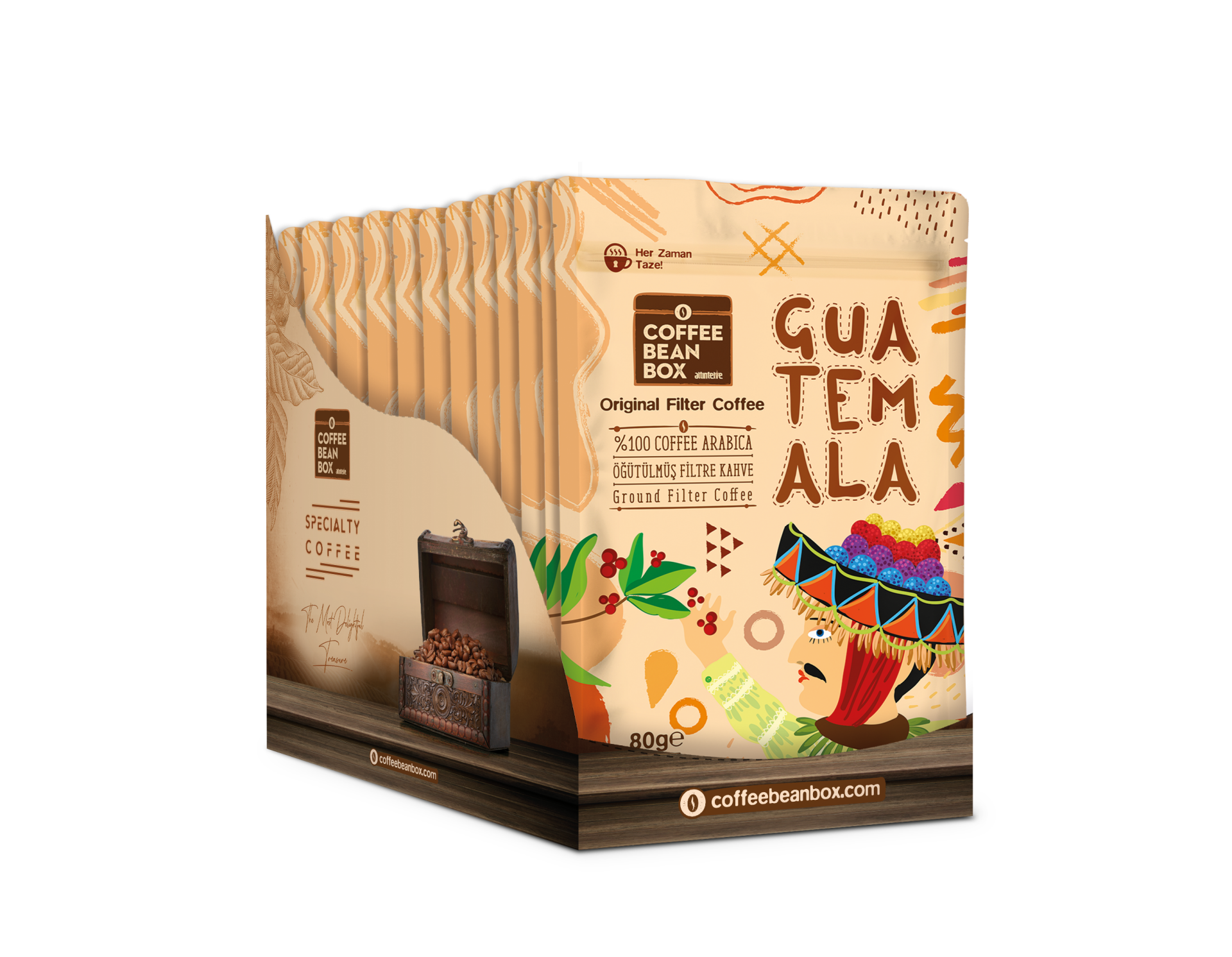CoffeeBeanBox Guatemala Öğütülmüş Filtre Kahve 80 gr (10'lu Kutu)