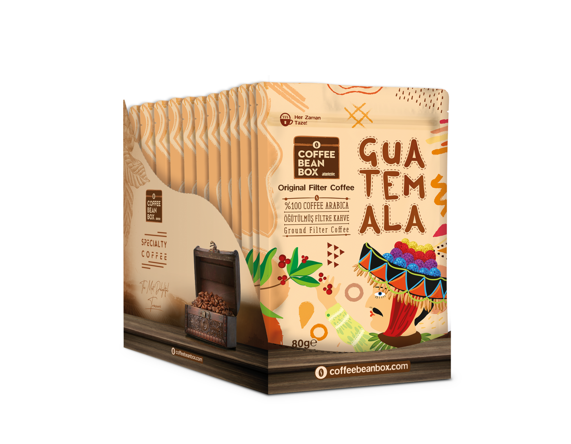 CoffeeBeanBox Guatemala Öğütülmüş Filtre Kahve 80 gr (10'lu Kutu)