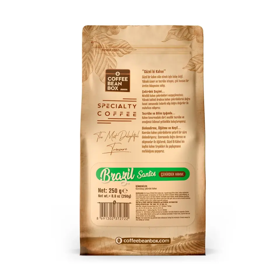 CoffeeBeanBox Brezilya Santos Specialty Coffee Kavrulmuş Çekirdek Kahve 250 gr