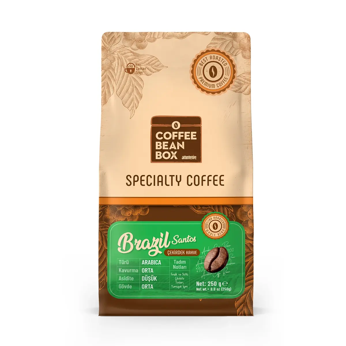 CoffeeBeanBox Brezilya Santos Specialty Coffee Kavrulmuş Çekirdek Kahve 250 gr