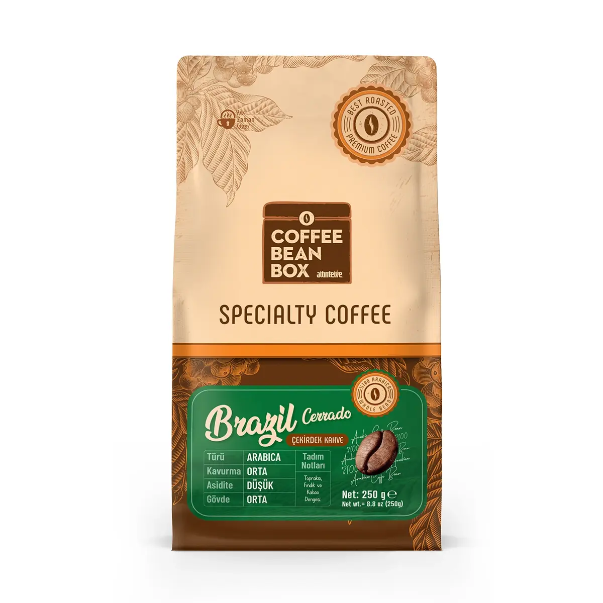 CoffeeBeanBox Brezilya Cerrado Kavrulmuş Çekirdek Kahve 250 gr