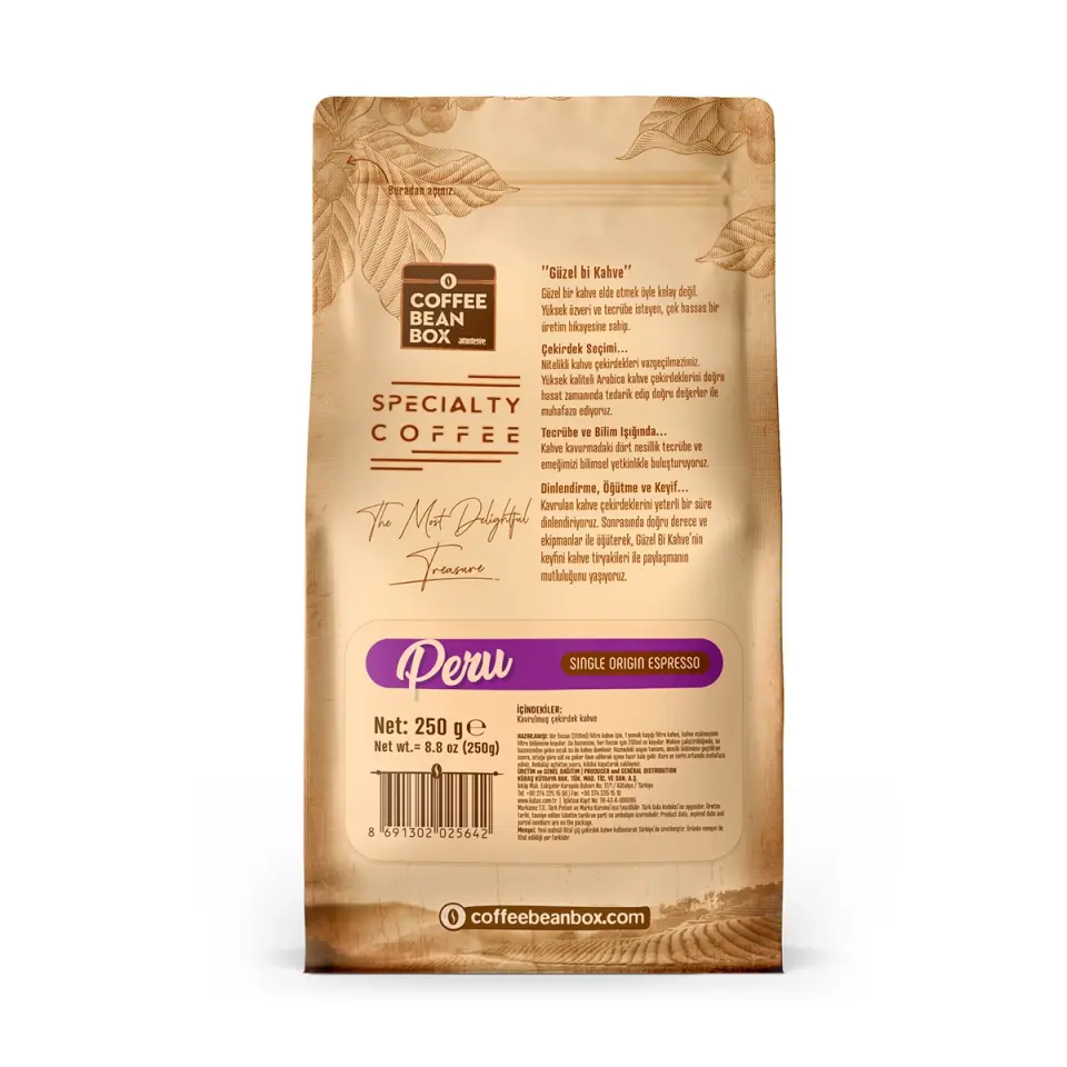 CoffeeBeanBox Peru Single Origin Espresso Çekirdek Kahve 250 gr