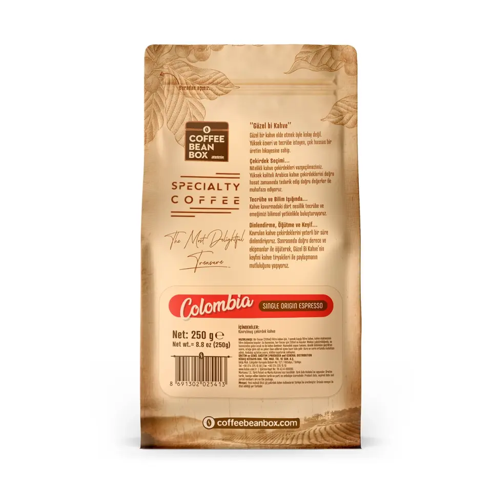 CoffeeBeanBox Colombia Single Origin Espresso Çekirdek Kahve 250 gr