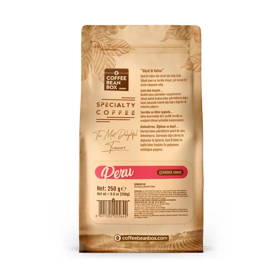 CoffeeBeanBox Peru Single Origin Kavrulmuş Çekirdek Kahve 250 gr