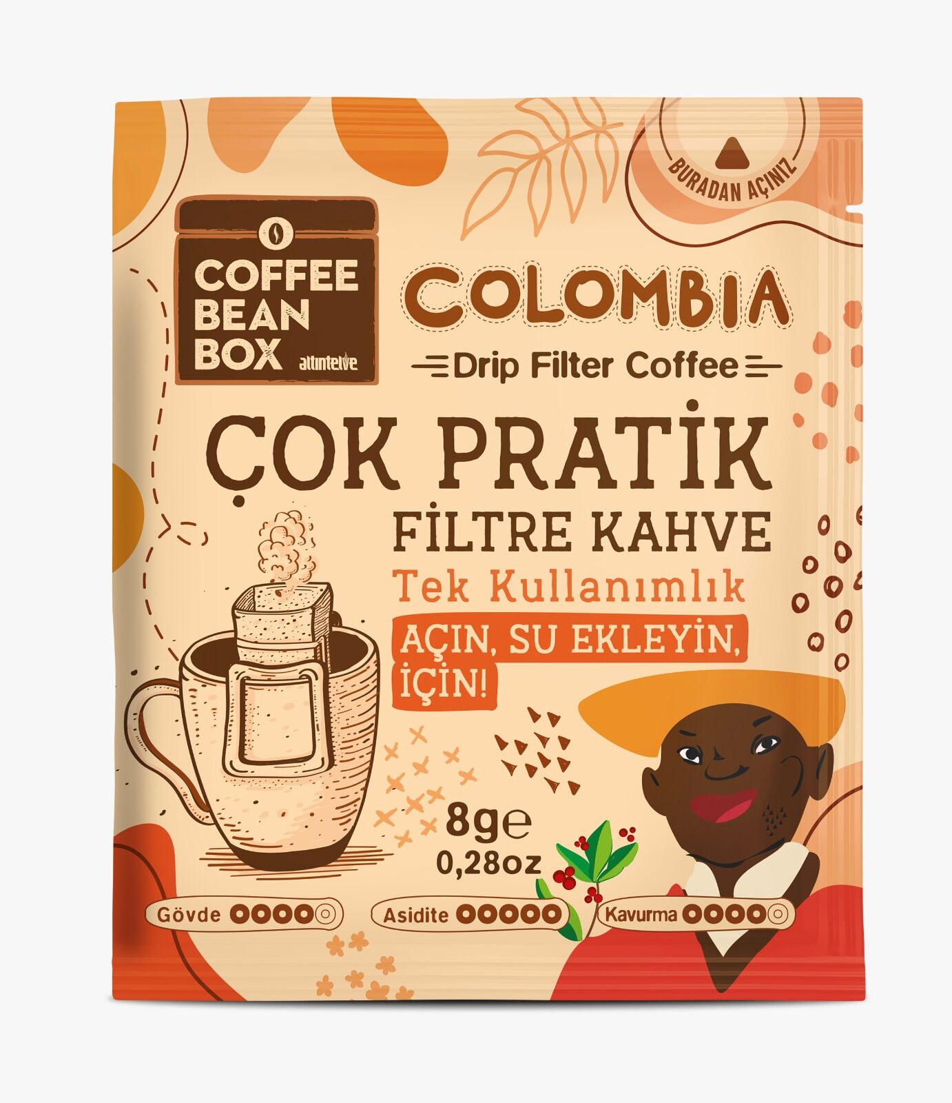 CoffeeBeanBox Colombia Drip Pratik Filtre Kahve 10'lu 8g