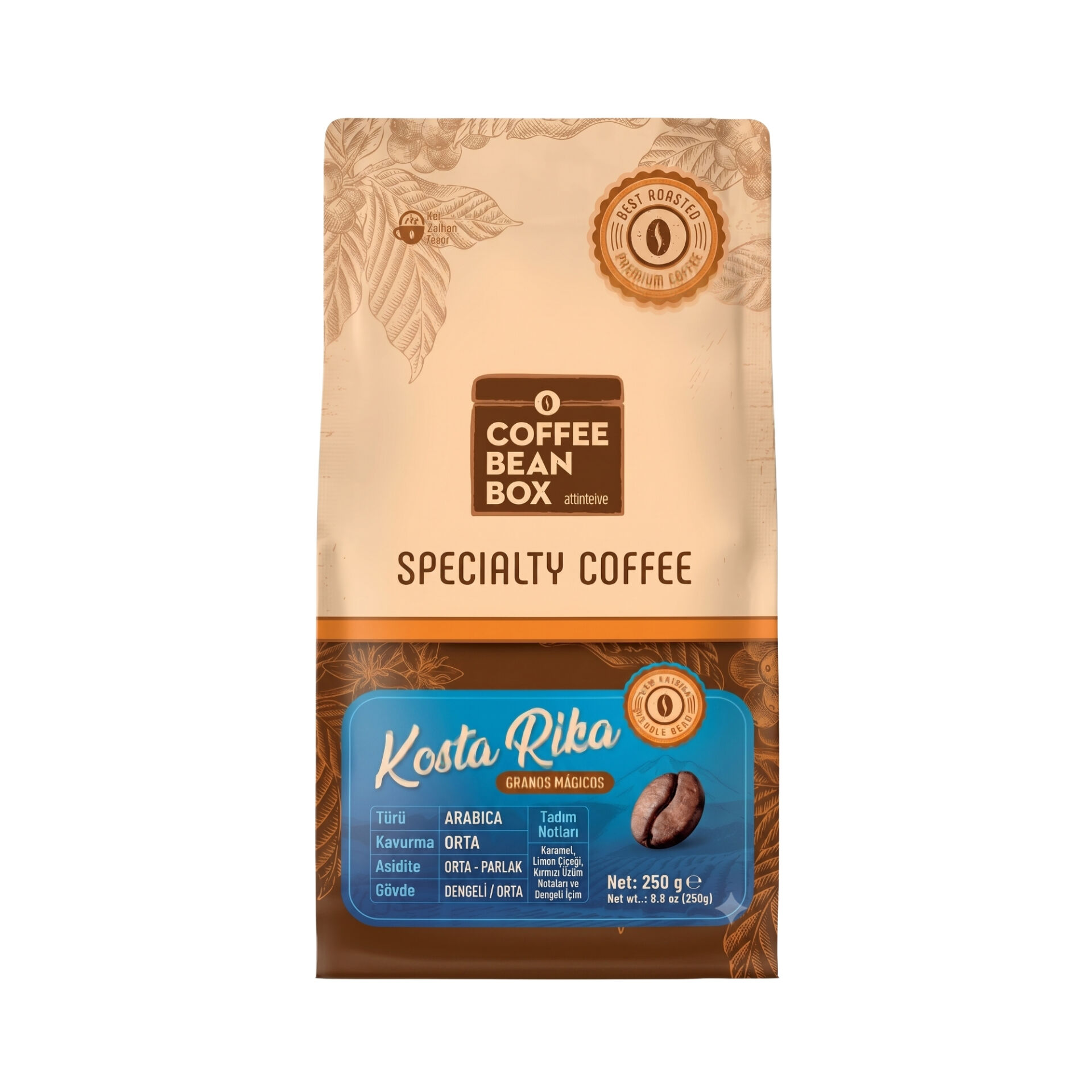 CoffeeBeanBox Kosta Rika Granos Mágicos Kavrulmuş Çekirdek Kahve 250 gr